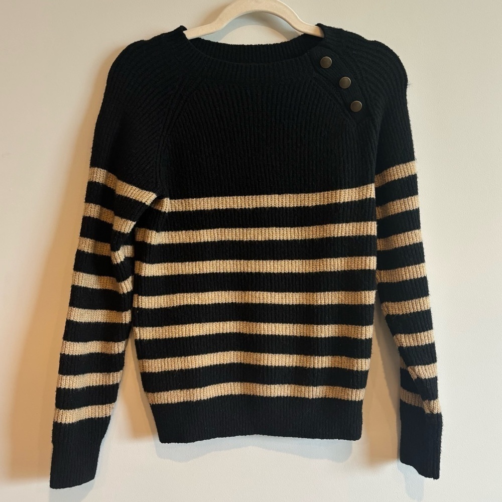 Knox Rose Black And Tan Striped Knit Crew Neck Sweater Size XS Preppy